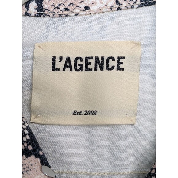 L'AGENCE Celine Slim Denim Jacket Snake Print Coral Paloma Pink Size S/P Stretch - Picture 7 of 10